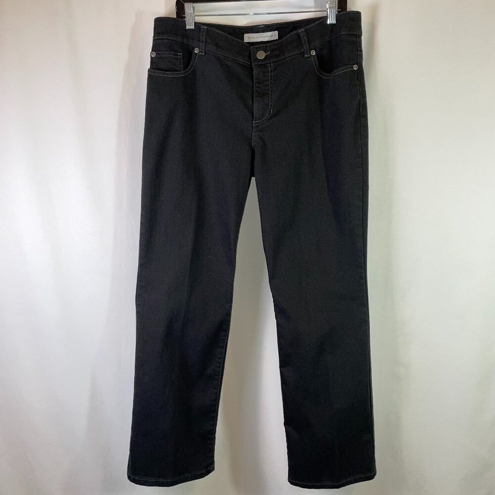 Chico's Size 12P Platinum Denim Ultimate Fit Bootleg Jeans Black Stretch